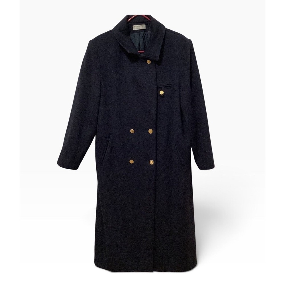 Vintage Forecaster Boston Womens 13/14 Navy Wool Long Coat Gold Buttons USA